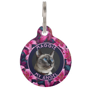 Elegant Custom Animal Lover Gift Lilies Motif Pet Tag
