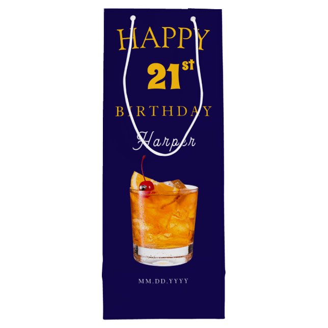 Elegant Custom Birthday Celebration Wine Gift Bag (Back)