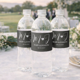 Elegant Custom Black Wedding Water Bottle Label 