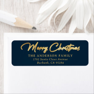 Elegant Custom Blue and Gold Foil Merry Christmas