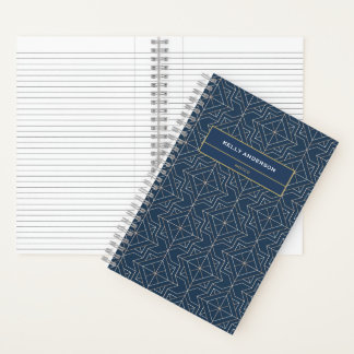 Elegant Custom Blue Gold Geometric Pattern | Notebook