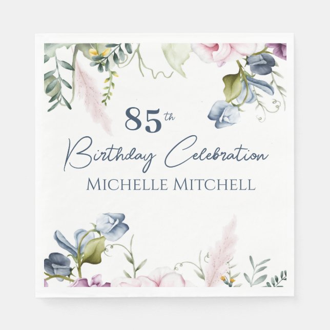 Elegant Custom Blue Pink 85th Birthday Napkin (Front)