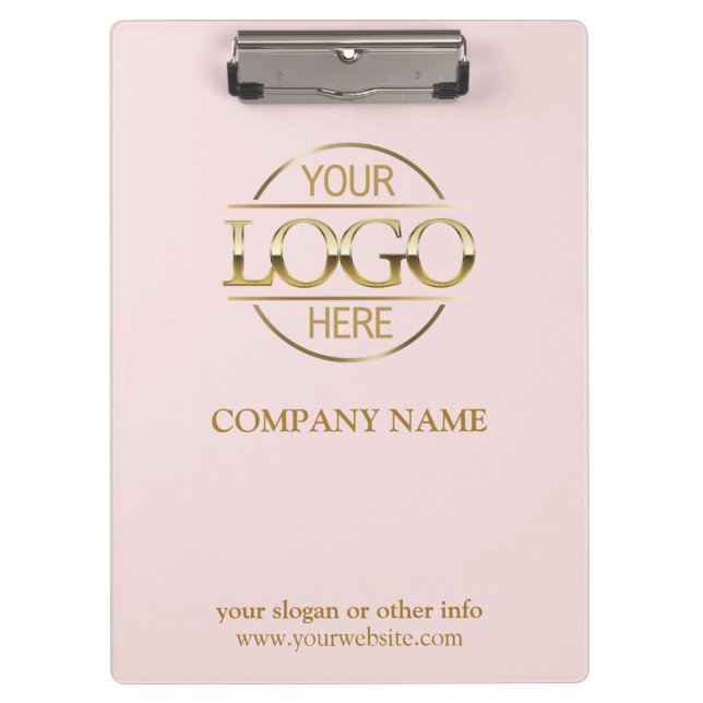 Elegant Custom Blush Pink Company Business Logo Clipboard (Front)