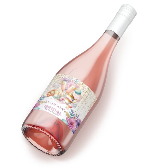 Elegant Custom Bridal Brunch Pink Gold glitter Sparkling Wine Label (Creator Uploaded)