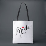 Elegant Custom Bride Bridal Shower Wedding Party Tote Bag<br><div class="desc">Beautiful, elegant black on white typography script, red heart, stylish, trendy, custom, personalized, tote bag for the bride for bridal shower, bachelorette party, wedding. On the other side, the bag features the bride's name in beautiful, elegant pink typography script. Simply type the bride's name, to customize.</div>