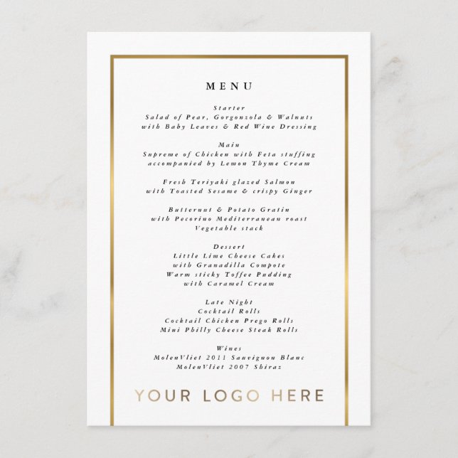 Elegant Custom Business Logo Gold Frame Menu (Front)