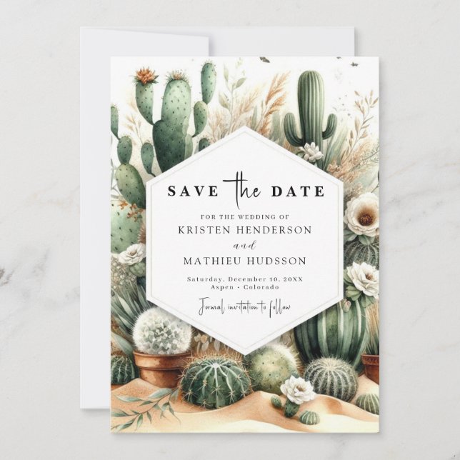 Elegant Custom Cactus Wedding Save The Date (Front)