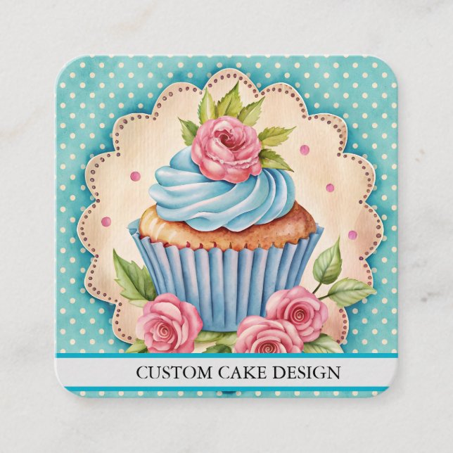 Elegant Custom Cake Design Decorating Business Car Square Business Card (Front)
