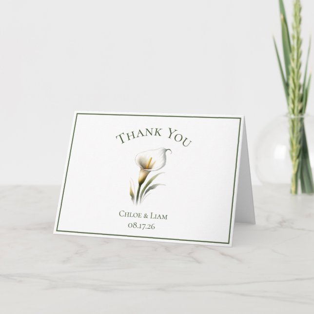 Elegant Custom Calla Lily Flower Wedding Thank You (Front)