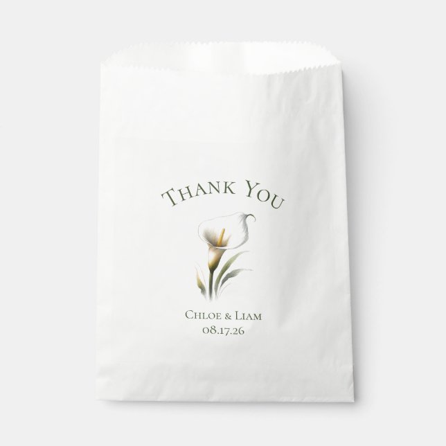 Elegant Custom Calla Lily Flower Wedding Thank You Favour Bag (Front)