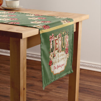 Elegant Custom Christmas Festive Green Short Table Runner