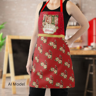 Elegant Custom Christmas Festive Red Apron