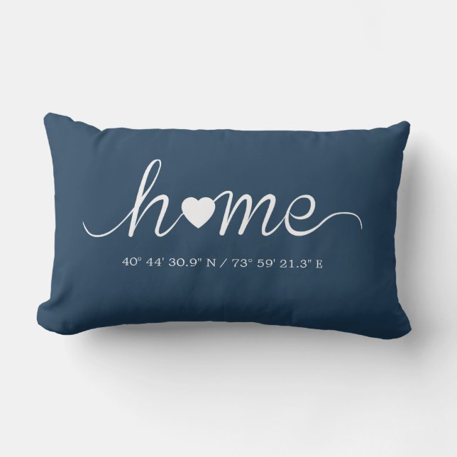 Elegant Custom City Coordinates Navy Lumbar Pillow (Front)