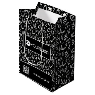 Elegant Custom Company Logo Business With QR Code Medium Gift Bag