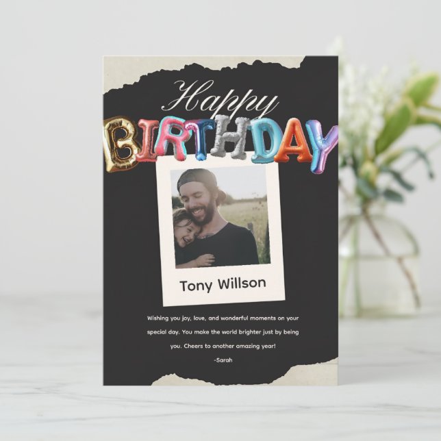 elegant custom couple photo happy birthday love card (Standing Front)