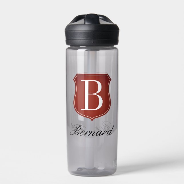 Elegant custom crest monogram plastic water bottle (Front)