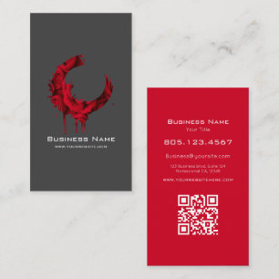 Elegant Custom Dark Grey & Red Rose Swirl Business Card
