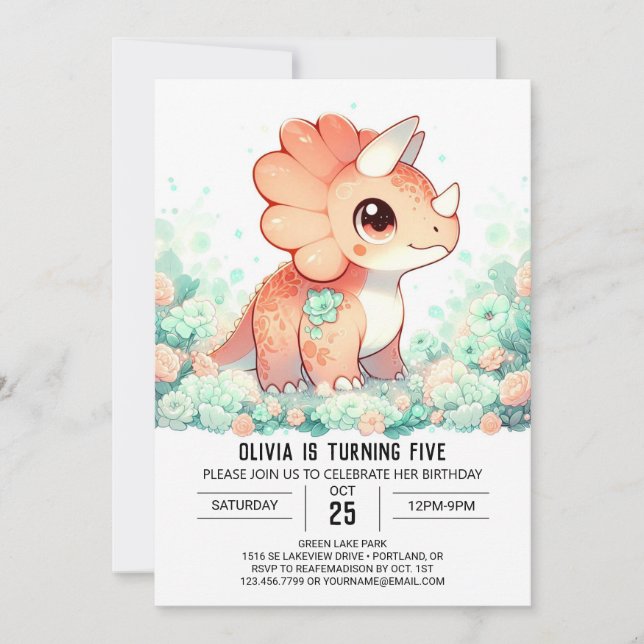 Elegant Custom Dinosaur Digital Birthday Invitation (Front)