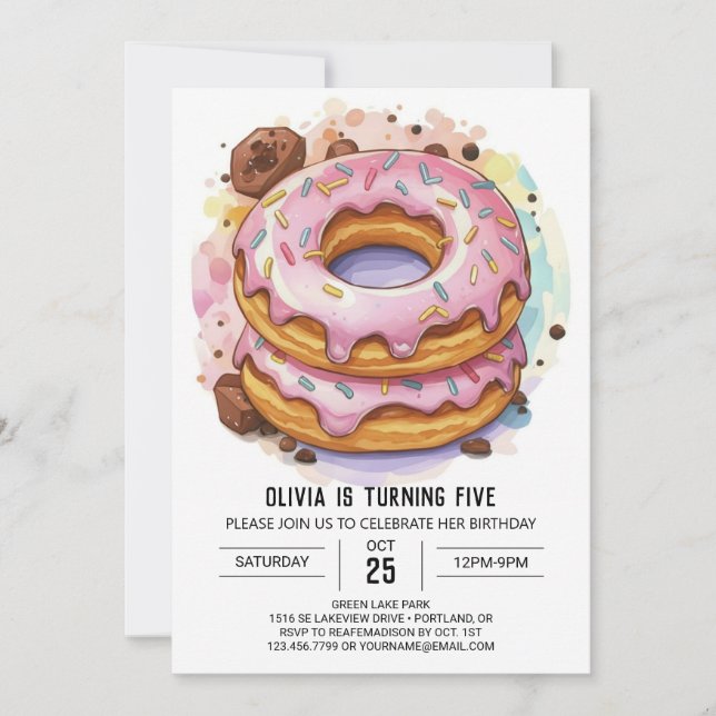 Elegant Custom Doughnuts Birthday Invitation (Front)