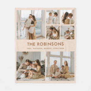 Elegant Custom Family Name 7 Photo Collage Fleece Blanket