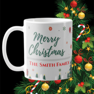 Elegant Custom Family Name & Snowman Christmas Coffee Mug