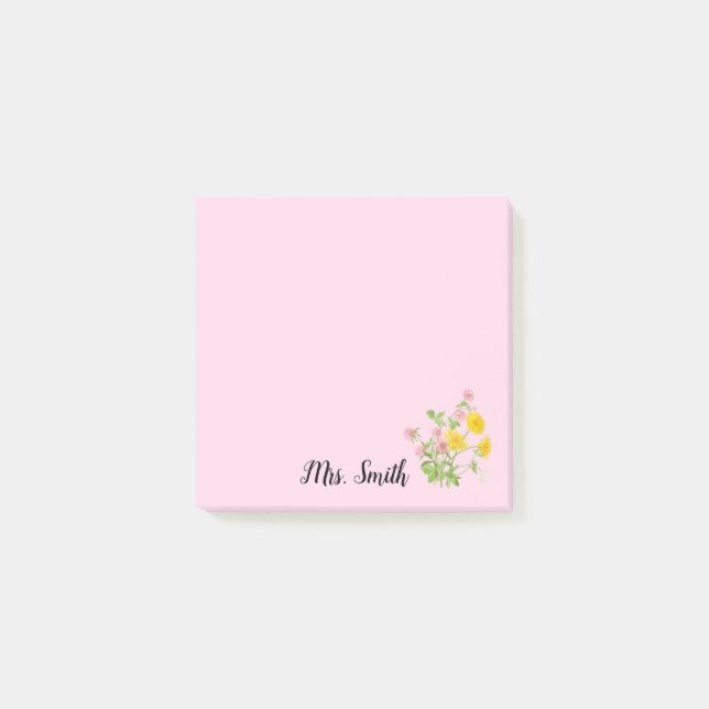 Elegant Custom Floral Monogram Design Post-it Notes (Front)