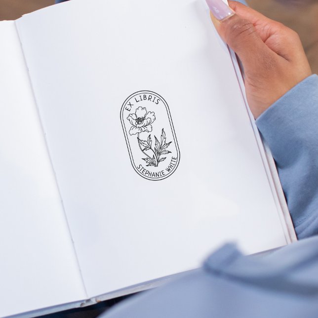 Elegant Custom Flower Ex Libris Rubber Stamp (Creator Uploaded)