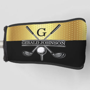 Elegant Custom Gold-Black Monogram Golf Head Cover
