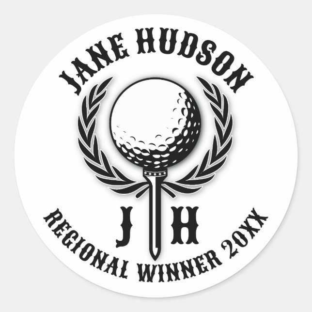 Elegant Custom Golf Monogram Design Classic Round Sticker (Front)