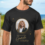 Elegant Custom Graduate Photo Gold Graduation T-Shirt<br><div class="desc">Congratulations on your child's graduation! As a proud mom, you deserve to show off your love and support with a personalized t-shirt. This elegant chic modern design features a gold stars picture frame showcasing your favourite photo of your graduate. Whether it's from high school, college, or university, this shirt is...</div>