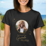 Elegant Custom Graduate Photo Gold Graduation T-Shirt<br><div class="desc">Congratulations on your child's graduation! As a proud mom, you deserve to show off your love and support with a personalized t-shirt. This elegant chic modern design features a gold stars picture frame showcasing your favourite photo of your graduate. Whether it's from high school, college, or university, this shirt is...</div>