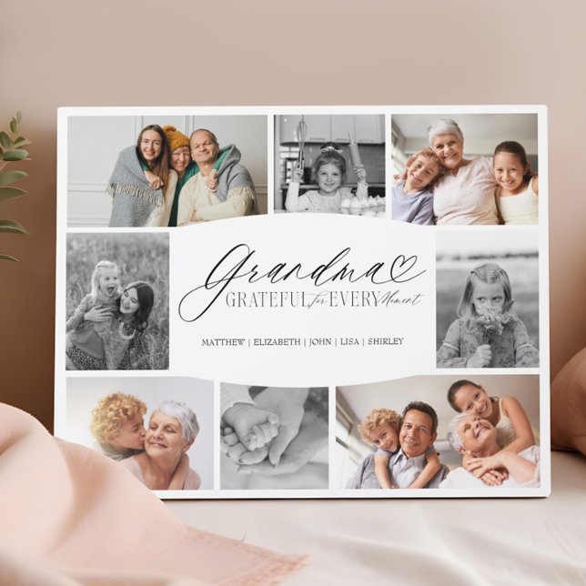Elegant Custom Grandma Photo Collage Keepsake Plaque (Grandma Grateful for Every Moment Photo Collage Plaque)