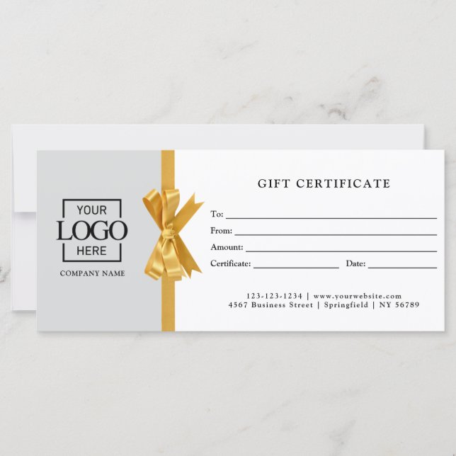 Elegant Custom Gray Business Gift Certificate (Front)