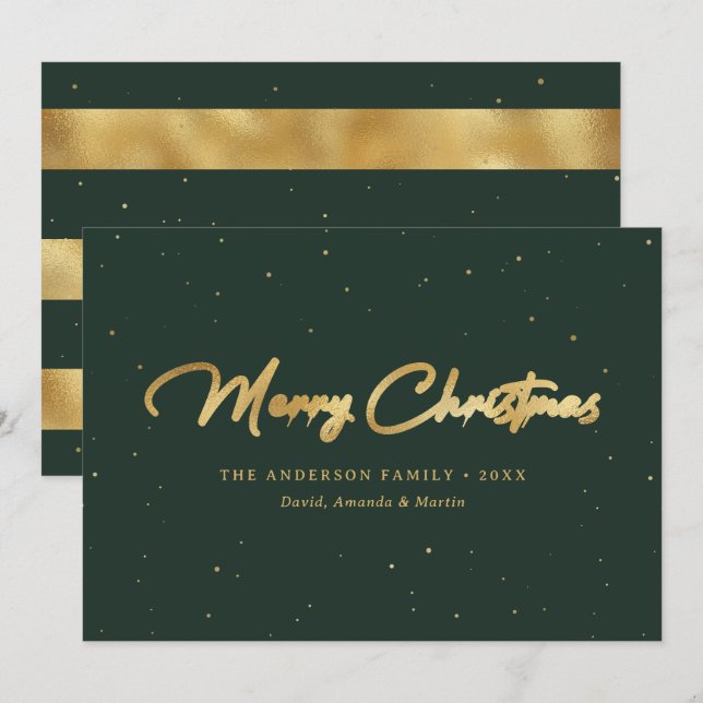 Elegant Custom Green and Gold Foil Christmas Cards (Front/Back)