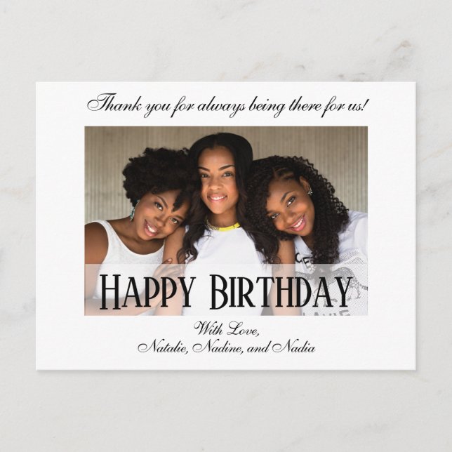 Elegant Custom Happy Birthday Photo Postcard (Front)