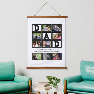 Elegant Custom  Happy Fathers Day 9 Photo Collage  Hanging Tapestry