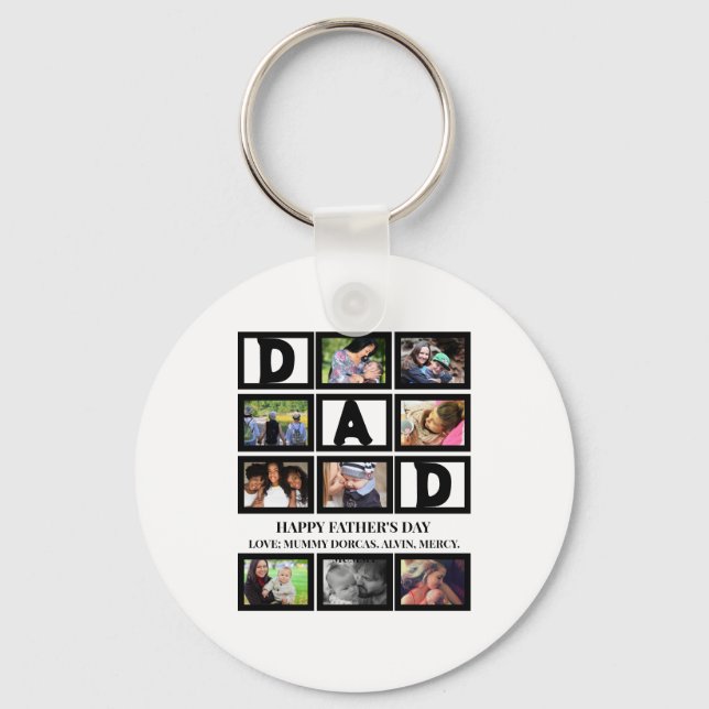 Elegant Custom  Happy Fathers Day 9 Photo Collage  Keychain (Front)