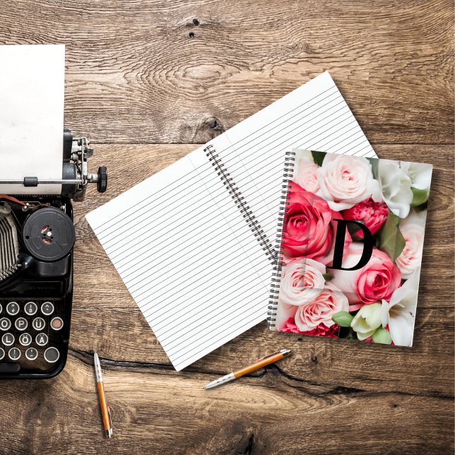 Elegant Custom Initial Letter D Roses Monogram  Notebook (Creator Uploaded)