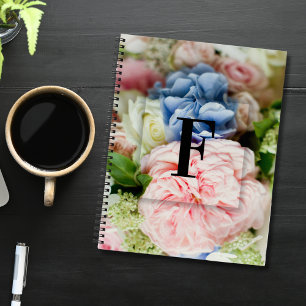 Elegant Custom Initial Letter F Roses Monogram Notebook