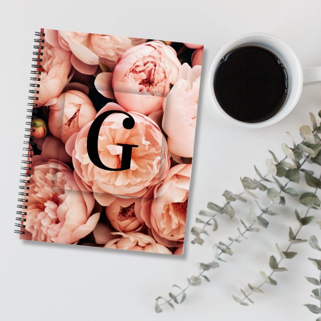 Elegant Custom Initial Letter G Peonies Monogram  Notebook (Creator Uploaded)