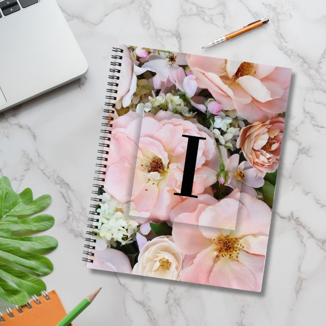 Elegant Custom Initial Letter I Roses Monogram  Notebook (Creator Uploaded)