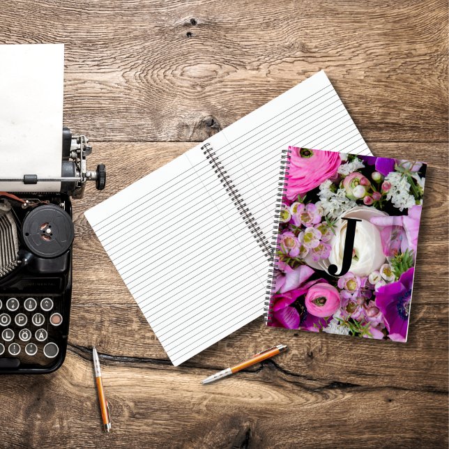 Elegant Custom Initial Letter J Roses Monogram  Notebook (Creator Uploaded)