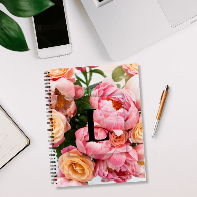 Elegant Custom Initial Letter L Roses Monogram  Notebook (Creator Uploaded)