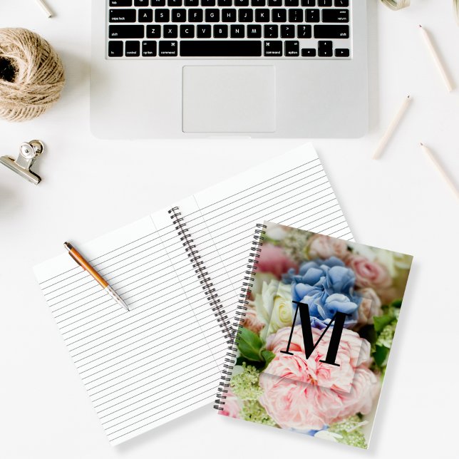 Elegant Custom Initial Letter M Roses Monogram  Notebook (Creator Uploaded)