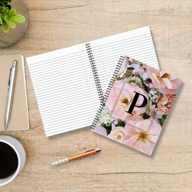 Elegant Custom Initial Letter P Roses Monogram  Notebook (Creator Uploaded)