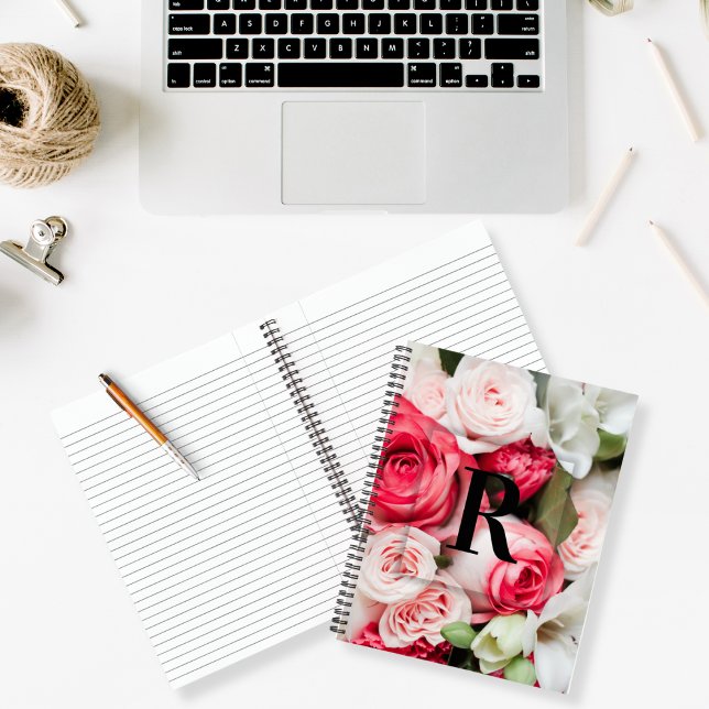 Elegant Custom Initial Letter R Roses Monogram  Notebook (Creator Uploaded)