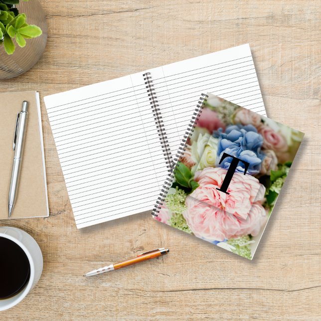 Elegant Custom Initial Letter T Roses Monogram  Notebook (Creator Uploaded)