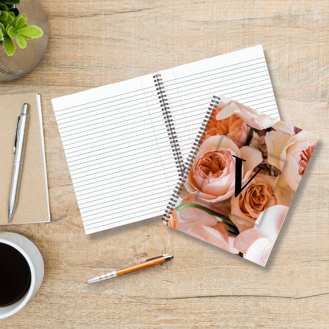 Elegant Custom Initial Letter V Roses Monogram  Notebook (Creator Uploaded)