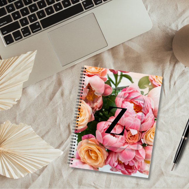 Elegant Custom Initial Letter Z Roses Monogram  Notebook (Creator Uploaded)