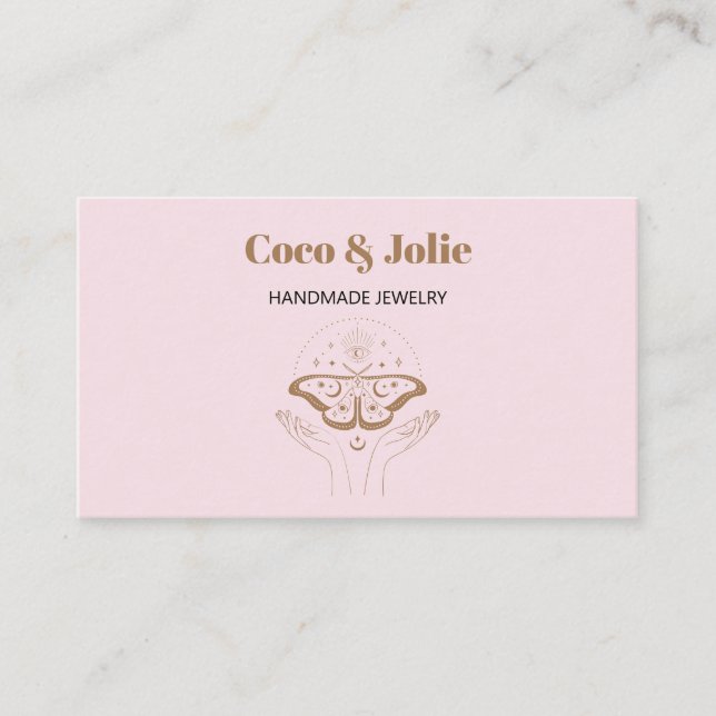 Elegant Custom Logo Blush Pink Mystical Butterfly  Business Card (Front)